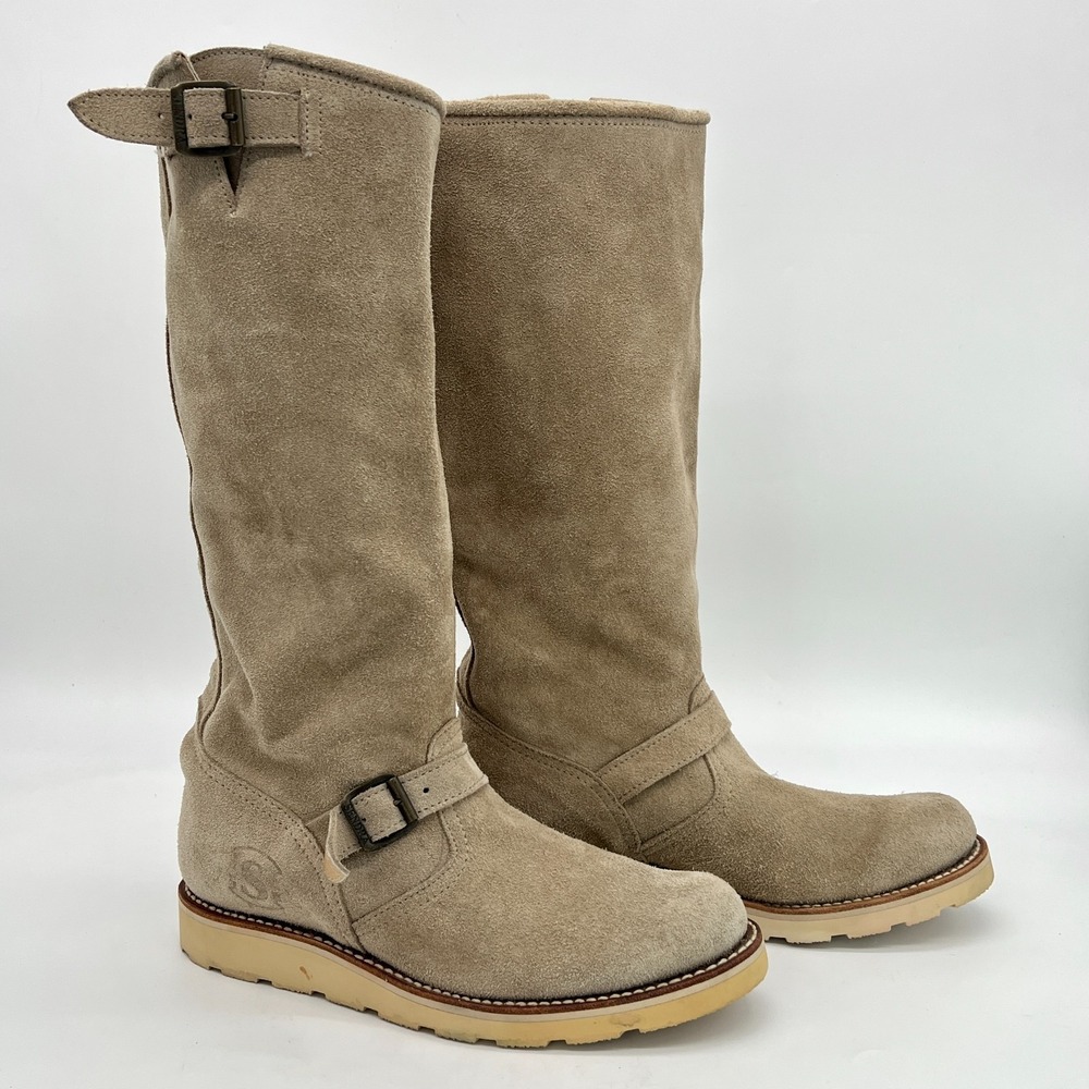 Sendra Women's Knee High Boots US Sz 10 EU Sz 41 Tan Suede Buckles Rubber $250